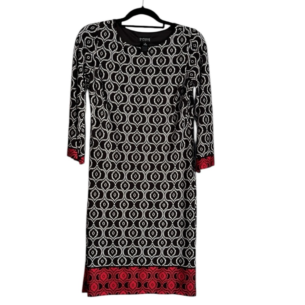 EnFocus Studio Slip - On Black and White Dress w/ Red Trim at Hem Size 6